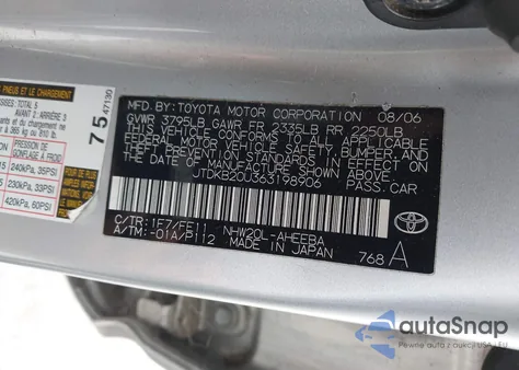 2006 Toyota Prius из США, поврежденный, VIN JTDKB20U363198906